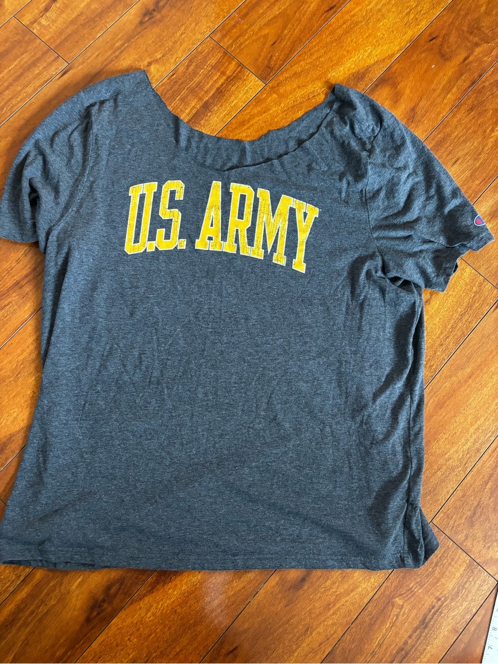 Champion Women's Dark Gray Scoop Neck Tee with Yellow U.S. ARMY Print